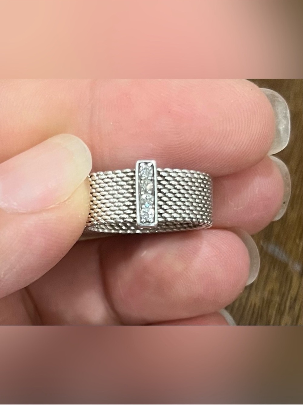 Tiffany & Co Sterling Silver Somerset Mesh Four Diamond Accent Ring SZ 5